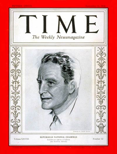 TIME Magazine Cover: John D. M. Hamilton -- Sep. 21, 1936