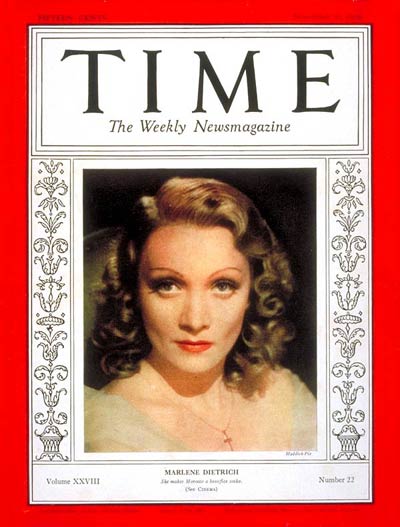TIME Magazine Cover: Marlene Dietrich -- Nov. 30, 1936