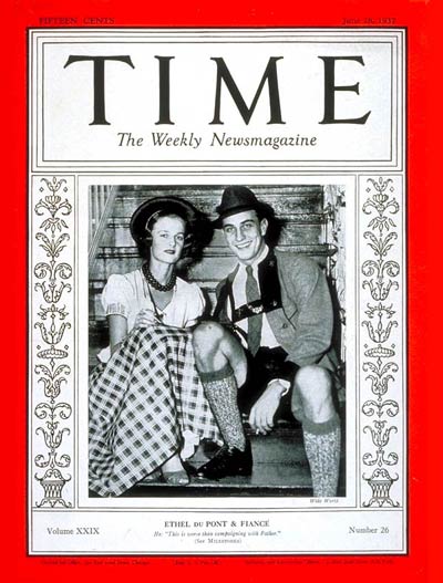 TIME Magazine Cover: Ethel Du Pont & Franklin Roosevelt Jr. -- June 28, 1937