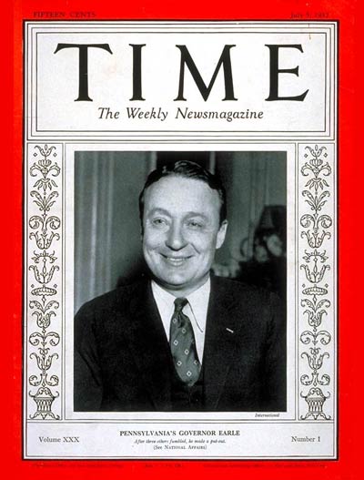 TIME Magazine Cover: Governor George Earle III -- July 5, 1937