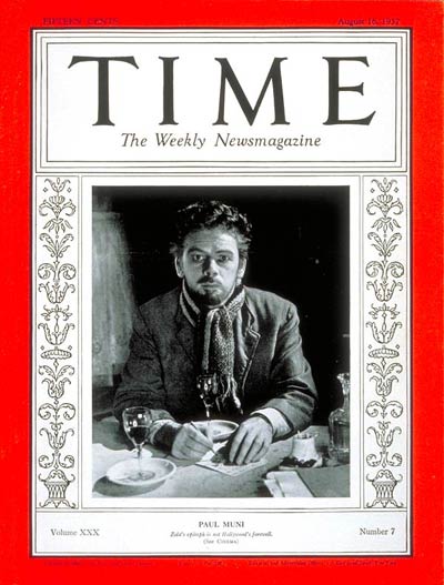 TIME Magazine Cover: Paul Muni -- Aug. 16, 1937