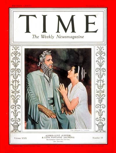 TIME Magazine Cover: Alfred Lunt & Lynn Fontanne -- Nov. 8, 1937