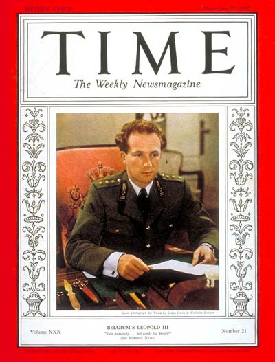 TIME Magazine Cover: King Leopold III -- Nov. 22, 1937