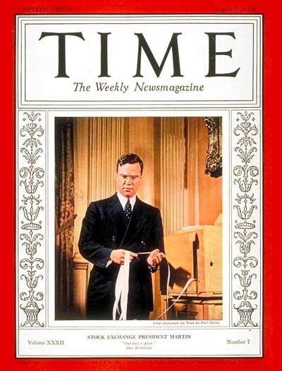 TIME Magazine Cover: Wm. McChesney Martin -- Aug. 15, 1938