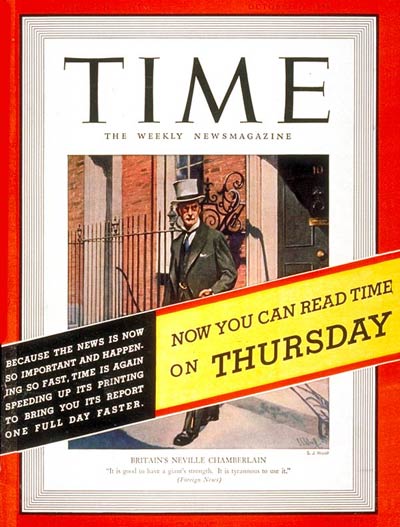 TIME Magazine Cover: Neville Chamberlain -- Oct. 17, 1938