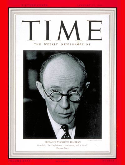 TIME Magazine Cover: Charles Lindley, Viscount Halifax -- Jan. 15, 1940