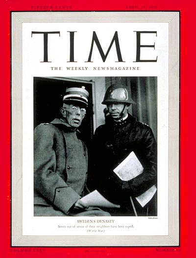 TIME Magazine Cover: King Gustaf -- Apr. 29, 1940