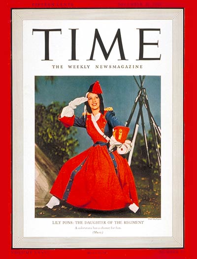 TIME Magazine Cover: Lily Pons -- Dec. 30, 1940