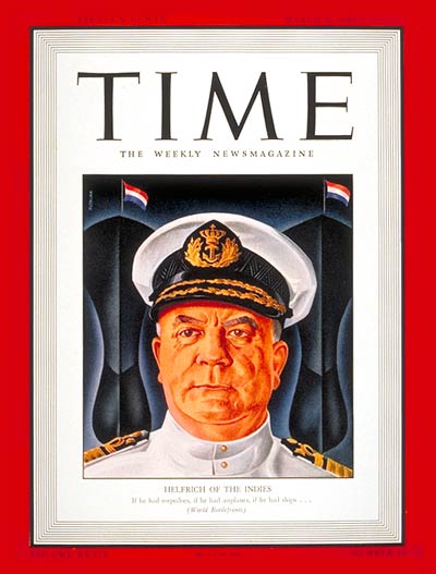 TIME Magazine Cover: Vice-Admiral Helfrich -- Mar. 9, 1942