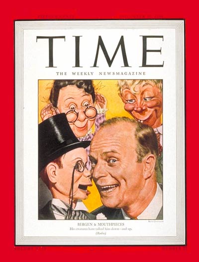 Ventriloquist Edgar Bergen and his dummies, including Charlie McCarthy