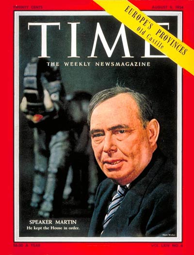 TIME Magazine Cover: Joseph W. Martin, Jr. -- Aug. 9, 1954
