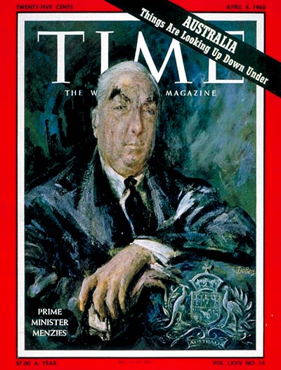 ansvar Ass grus TIME Magazine Cover: Robert G. Menzies - Apr. 4, 1960 - Australia