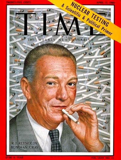 R.J. Reynolds Tobacco Co. president Bowman Gray smoking a cigarette.