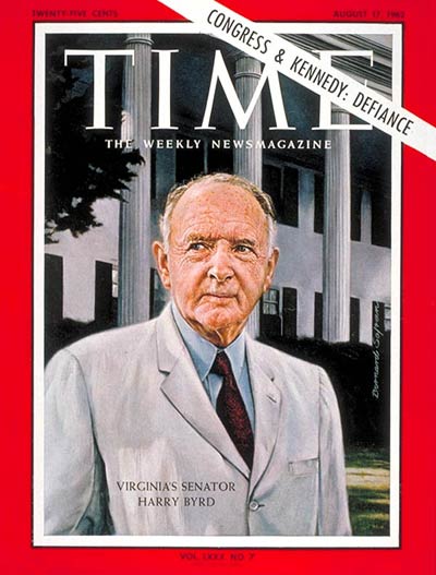 TIME Magazine Cover: Sen. Harry F. Byrd -- Aug. 17, 1962