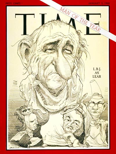 Caricature of Lyndon B. Johnson as Shakespeare's King Lear