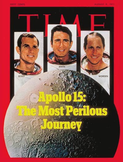 Apollo 15 astronauts David Scott, James Irwin and Al Worden. Design by Dennis Wheeler