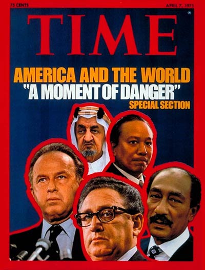 Clockwise fr. top: Faisal, Thieu, Sadat, Kissinger, Rabin.