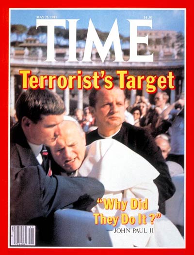 Aides hold Pope John Paul II after an assassination attempt, from FOTAM.