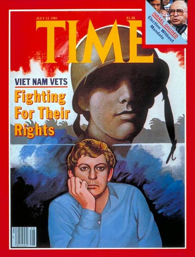Vietnam War veterans rights. Inset:, Menachem Begin by Hanoch Guthmann.