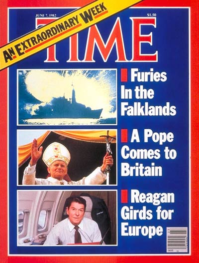 The Falkland Islands conflict, Pope John Paul II and President Ronald Reagan. Martin Cleaver-Press Association; Francois Lochon-Gamma/Liaison; David Hume Kennerly