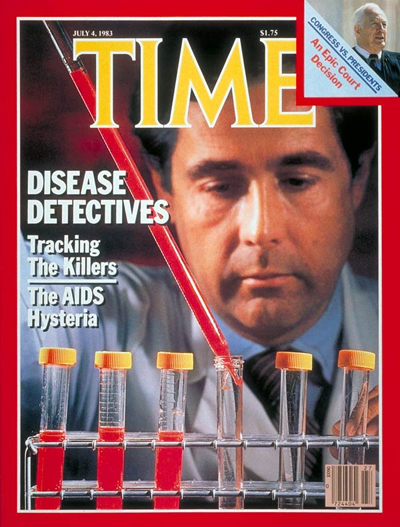 AIDS researcher at the Centers for Disease working to find a cure. Inset: Supreme Court Justice Warren E. Burger by David Hume Kennerly