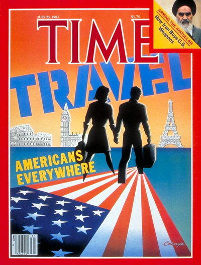 Travel: Americans Everywhere. Inset: Ayatullah Khomeni