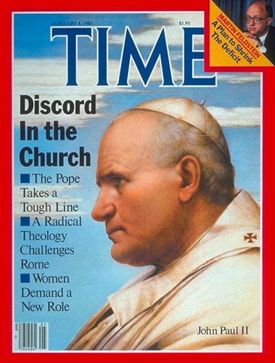Pope John Paul II. Inset: Martin Feldstein.