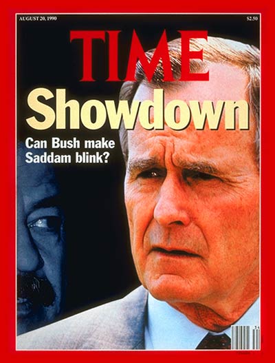 George H.W. Bush and Saddam Hussein