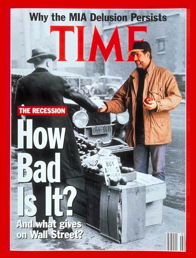 The Recession: How Bad Is It? Photomontage: Photograph for TIME by James Porto combined with a Depression-era scene from the Bettmann Archive; digital imaging by Alejandro Arce.