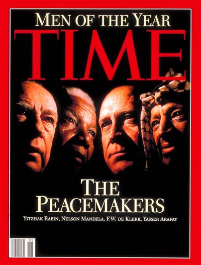 The Peacemakers'  Yitzhak Rabin, Nelson Mandela, F.W. DeKlerk and Yasser Arafat.