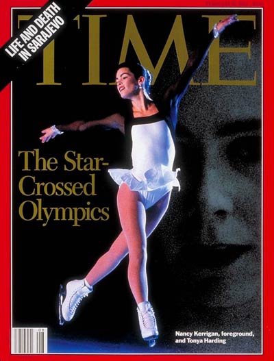 Nancy Kerrigan, from Outline; in background Tonya Harding by Tom Treick-The Oregonian/Sygma.