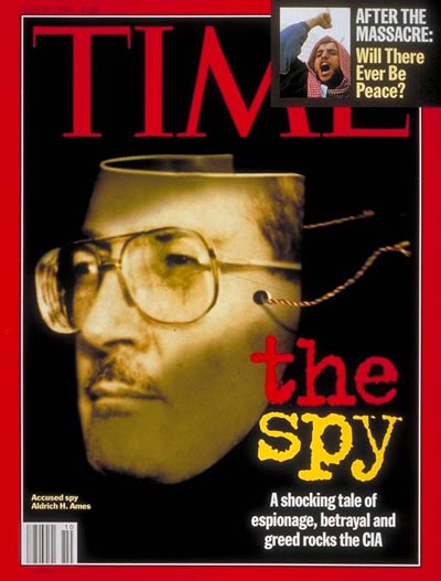 Spy Aldrich H. Ames. Photo illustration for TIME by Matt Mahurin from a photograph by Luke Frazza-AFP. Inset: Mid East unrest. Photograph by Jacqueline Arzt-AP.