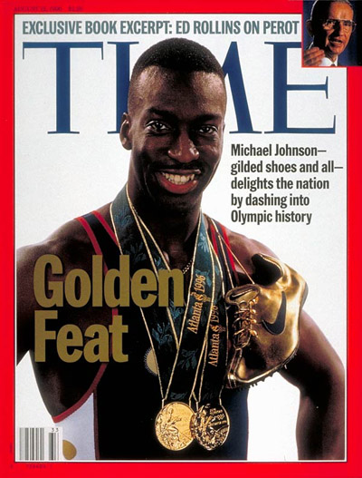 Track Gold Medalist Michael Johnson. Inset: Photograph for TIME by Brooks Kraft-Sygma