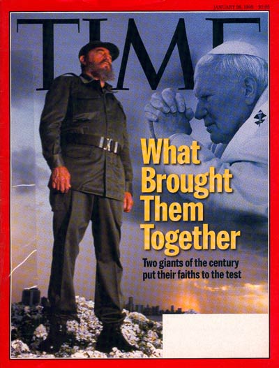 Dual exposure  Cuban leader Fidel Castro & Pope John Paull II; Castro from Sygma, Pope by L'Osservatore Romano.