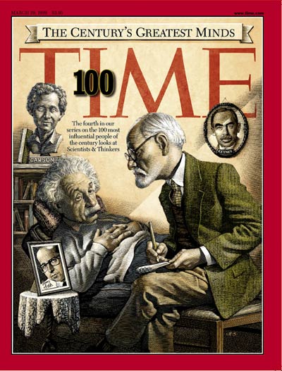 The Greatest Minds of 20th Century'. Albert Einstein in therapy session w. Sigmund Freud.  Century's Greatest Minds.  by Mark Summers (Media Banks).