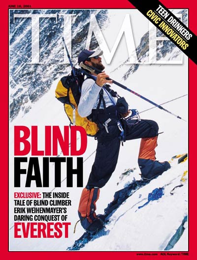 Blind mountain climber Erik Weihenmayer climbing Mt. Everest