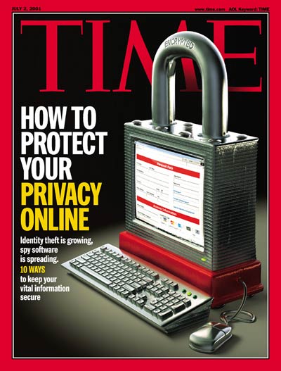A computer monitor the shape  a large padlock representing online security and safety.  Illustration for TIME by Joe Zeff.