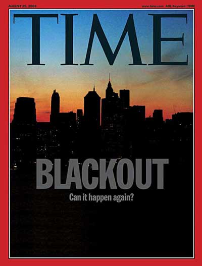 Silhouetted skyline of New York during the blackout of 2003.