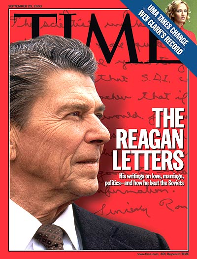 The Reagan Letters'  Ronald Reagan, from Corbis Sygma. Inset: Uma Thurman by Mathias Clamer.