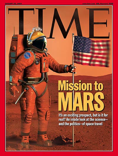 Artist rendering of American astronaut on a Mission to Mars.