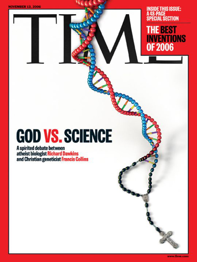 Picture of DNA strand connecting to a crucifix