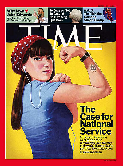 Illustration of woman flexing muscle fashioned after classic WWII era 'Rosie the Riveter' (yellow background). Illustration for TIME by Eric Bowman. Insets, from left: Jim Ruymen/UPI Photo/Landov: Getty; Microsoft Game Stufios & Bungie Studios