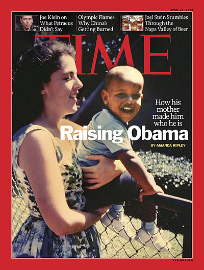 A childhood photo of Obama being held by his mother.
