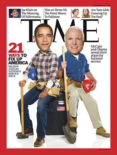 Obama and McCain in work clothes