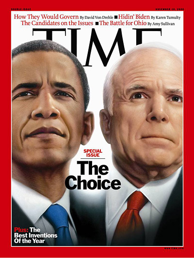 Close-up of Barack Obama and John Mccain