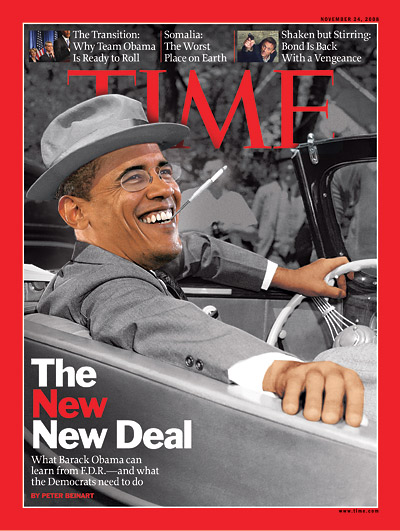 Barack Obama as Franklin D. Roosevelt. F.D.R.: AP; Obama: John Gress/Reuters. Insets from left: Damon Winter/The New York Times/Redus; Sony