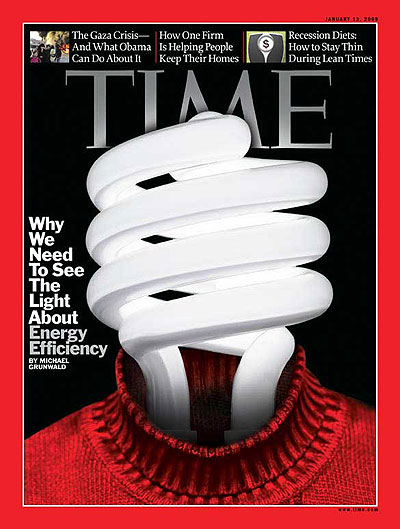 A fluorescent lightbulb wearing a sweater. Photo-Illustration for TIME with sweater and lightbulb from Getty Images. Insets, from left: Maxppp/Landov; photo-illustration (scale from Stockdisc/Getty Images)