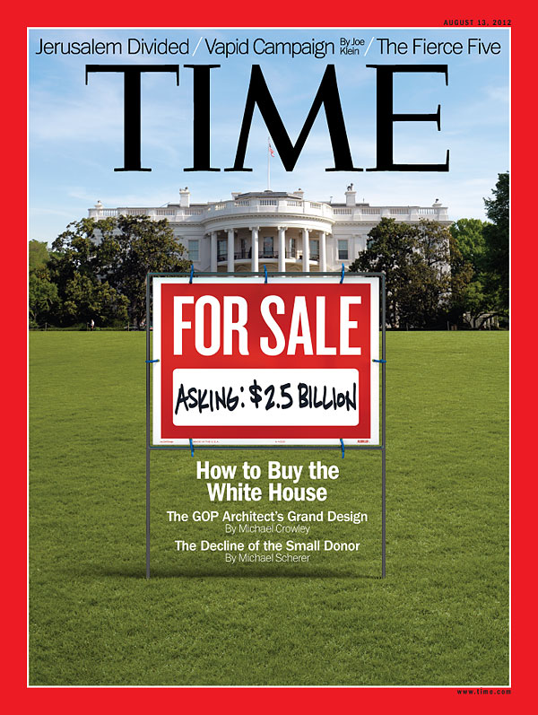 Photo Illustration of White House with Red For Sale Sign on Lawn