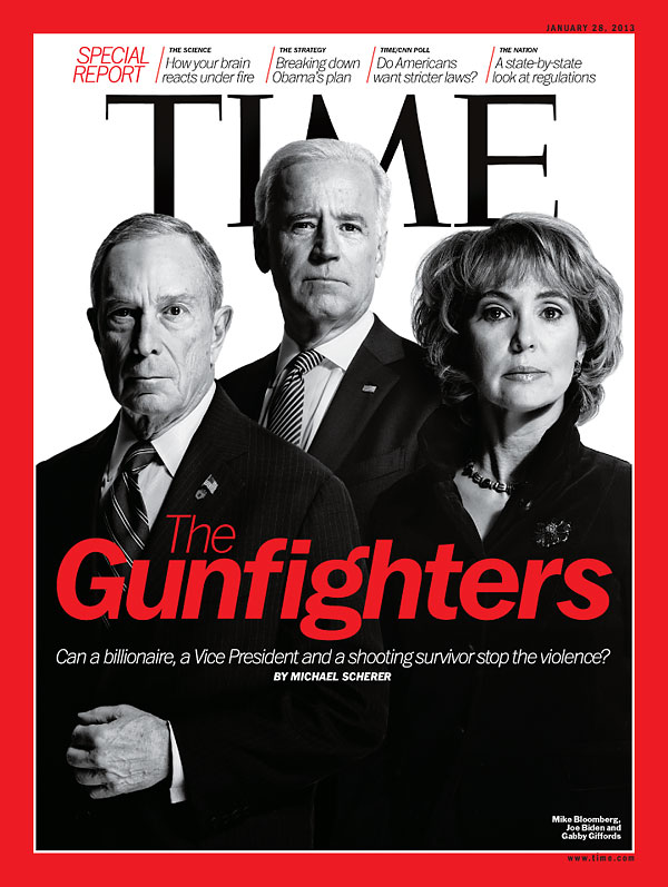 Portrait of Mike Bloomberg, Joe Biden and Gabby Giffords