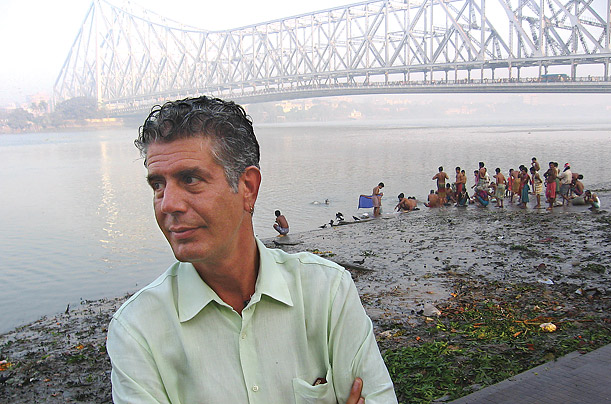 <i>No Reservations</i> explores more than the local cuisine. During an episode shot in Kolkata, India, Bourdain visited the River Ganges, where Hindus come to bathe and pray.
